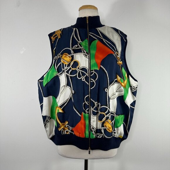 Lauren Ralph Lauren Jackets & Blazers - Vintage Lauren Ralph Lauren Silk Equestrian Print Vest Womens 3X Navy Preppy